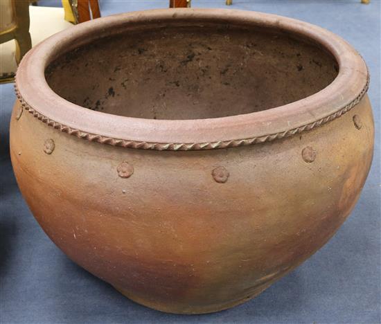 A pair of large salt glazed pots W.83cm